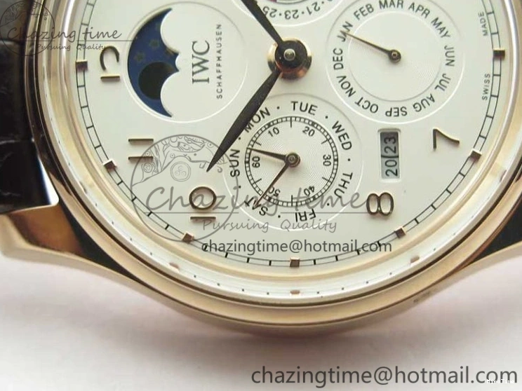 MIROTIME 0409 Compact Portugieser Perpetual Calendar IW503302 RG V9F 1:1 Best Edition White Dial on Brown Leather Strap A 7113